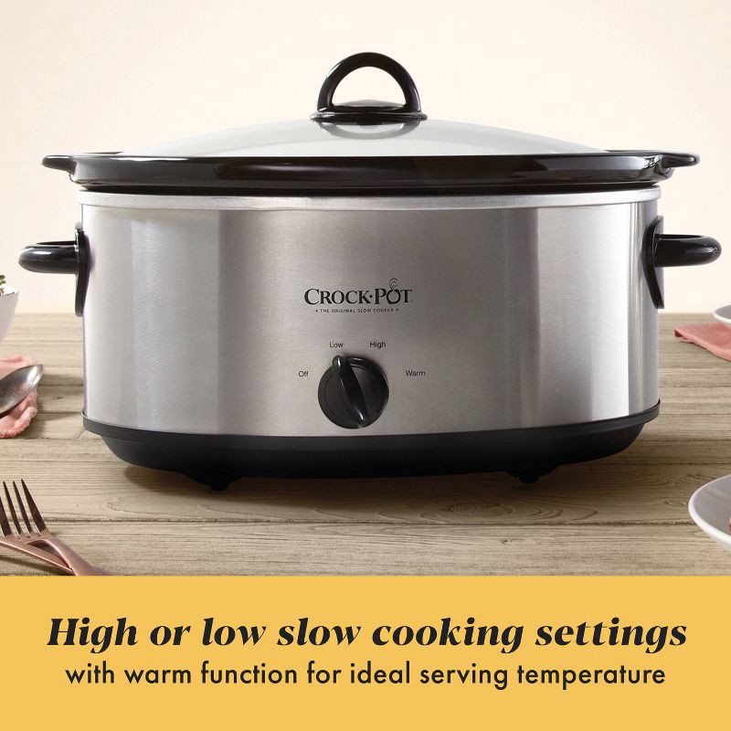 slide 3 of 7, Crock-Pot 7qt Manual Slow Cooker Stainless Steel: Original Slow Cooker, Removable Stoneware, Stay-Cool Handles, 270W, 7 qt
