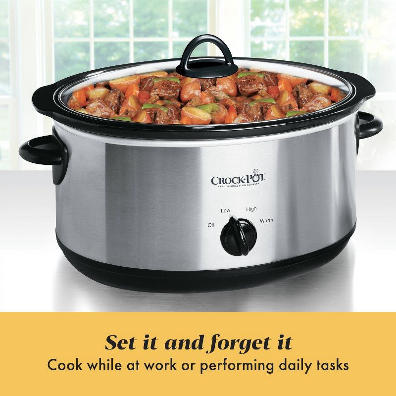 slide 5 of 7, Crock-Pot 7qt Manual Slow Cooker Stainless Steel: Original Slow Cooker, Removable Stoneware, Stay-Cool Handles, 270W, 7 qt