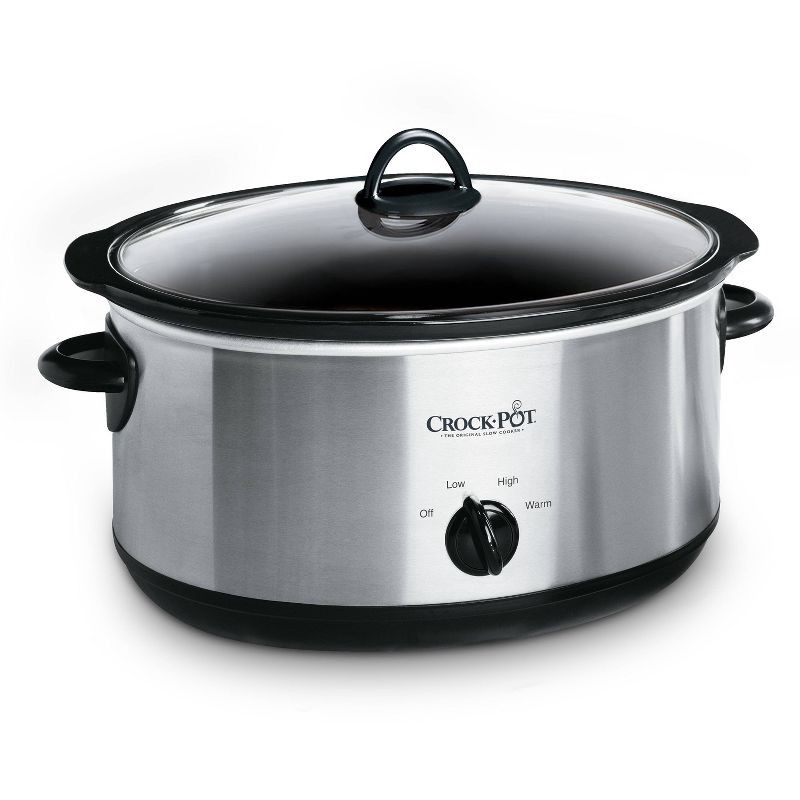 slide 1 of 7, Crock-Pot 7qt Manual Slow Cooker Stainless Steel: Original Slow Cooker, Removable Stoneware, Stay-Cool Handles, 270W, 7 qt