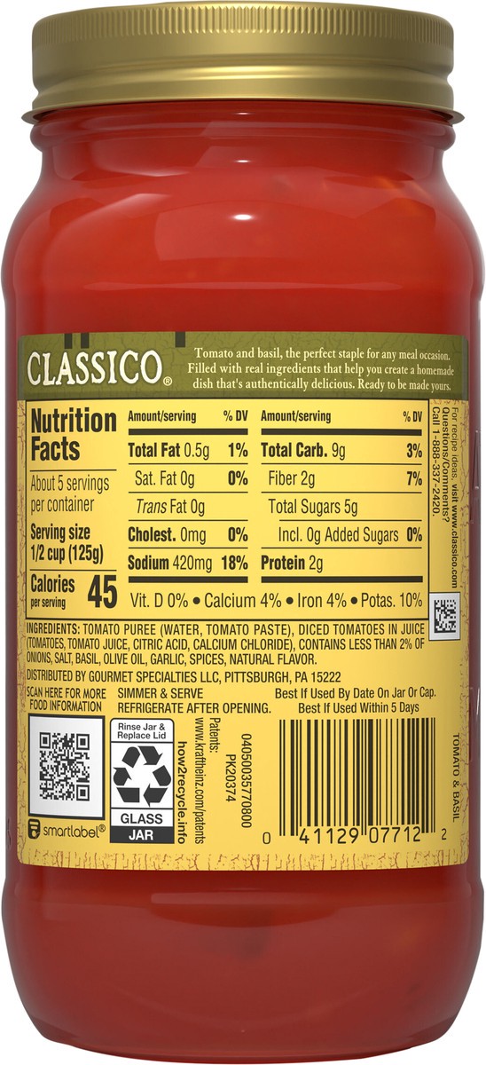 slide 11 of 12, Classico Tomato & Basil Pasta Sauce Jar - 24 Oz, 24 oz
