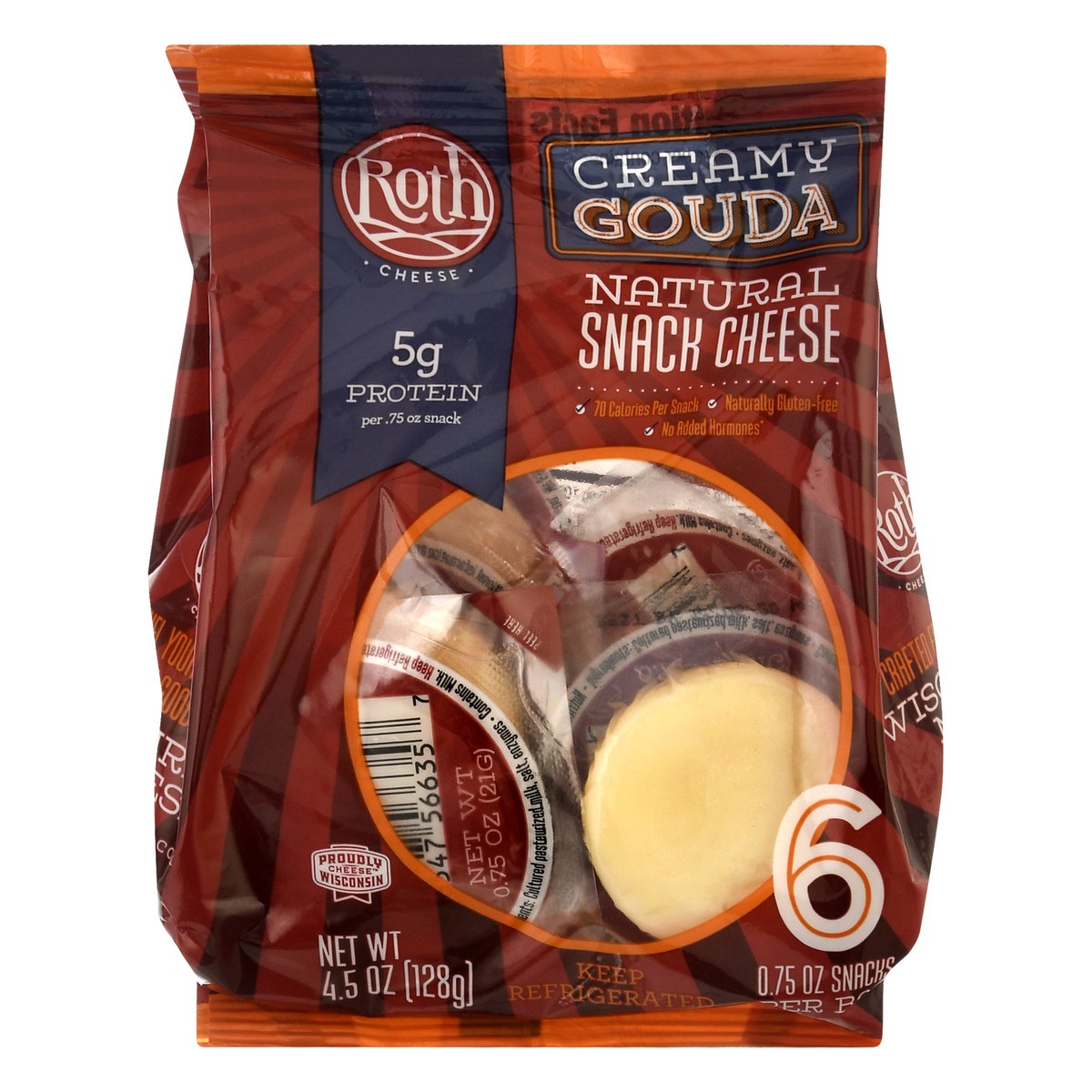 slide 1 of 9, Roth Natural Creamy Gouda Snack Cheese 6 ea, 6 ct; 0.75 oz