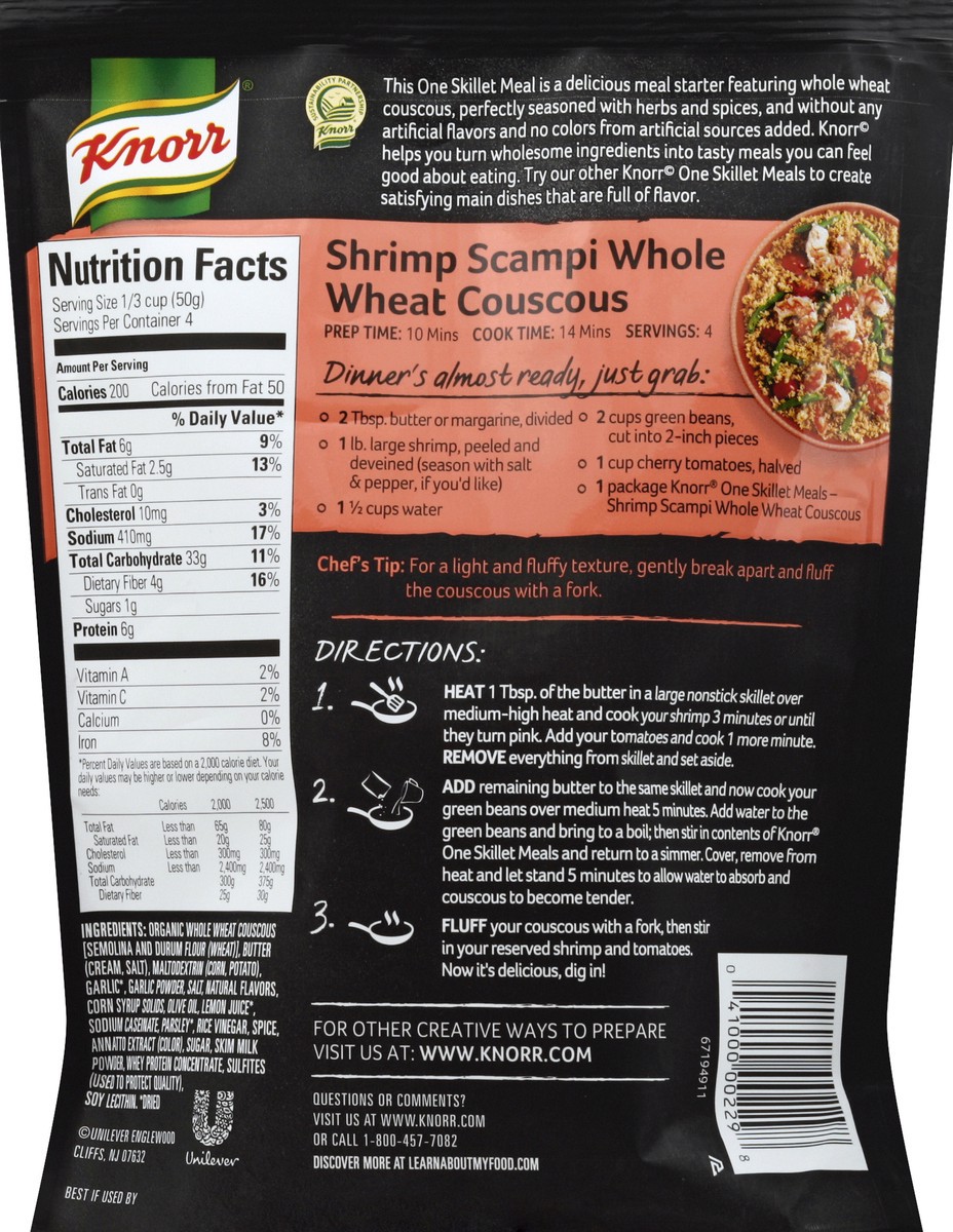 slide 6 of 6, Knorr One Skillet Meals Shrimp Scampi Whole Wheat Couscous Meal Starter, 7 oz