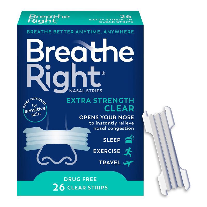 slide 1 of 6, Breathe Right Extra Strength Drug-Free Clear Nasal Strips - 26ct, 26 ct
