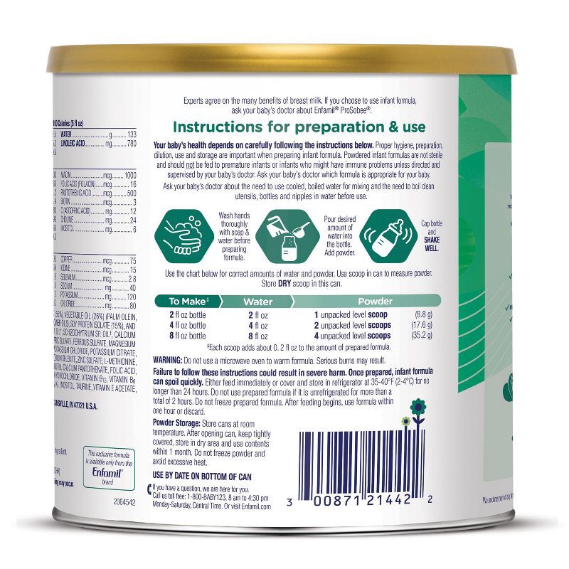 slide 12 of 13, Enfamil Prosobee Plant-Based Soy Powder Infant Formula - 20.9oz, 20.9 oz
