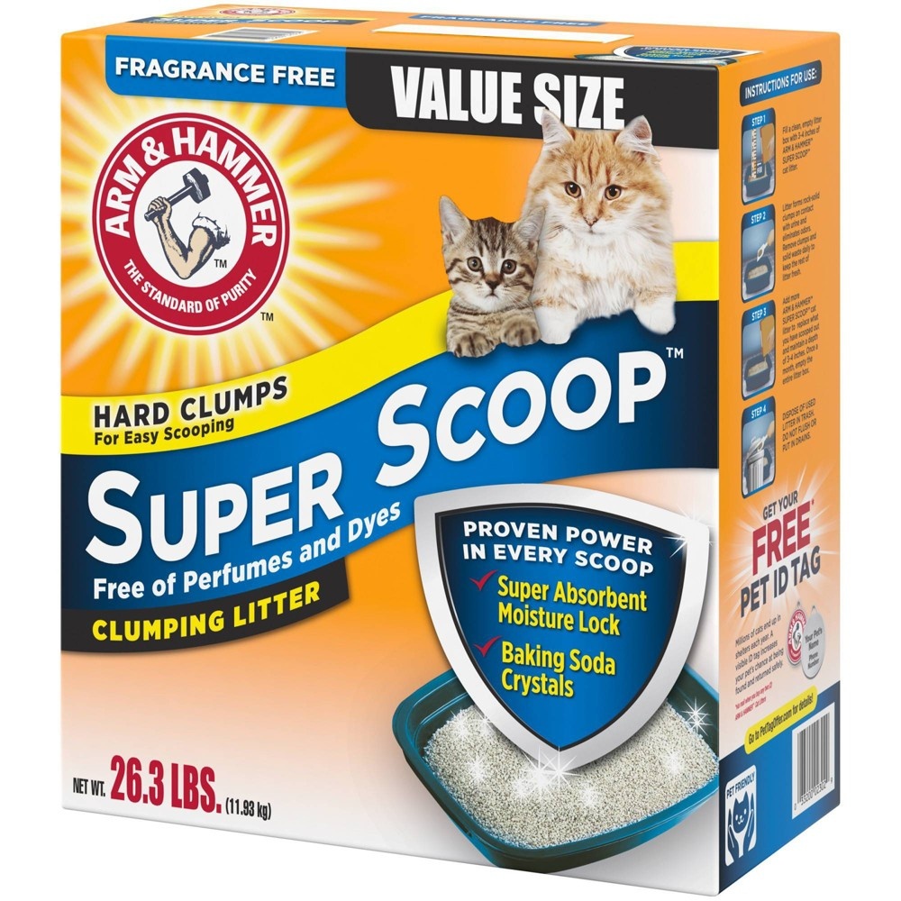 slide 3 of 4, ARM & HAMMER Super Scoop Fragrance Free Clumping Litter, 26.3 lb