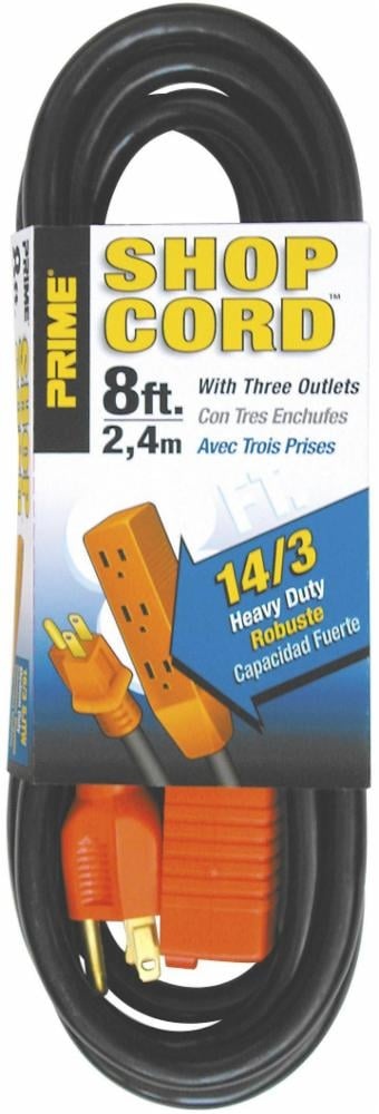 slide 1 of 1, Prime Wire & Cable 3-Outlet Shop And Utility Extension Cord - Sjt 14/3 - 8 Foot - Black/Orange, 8 ft