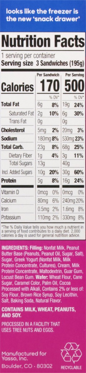 slide 7 of 14, Yasso Chocolate Peanut Butter Greek Yogurt Sandwiches 3 - 3.5 fl oz ea, 3 ct