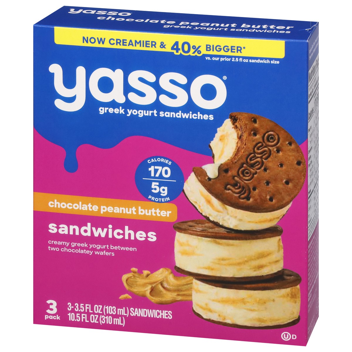 slide 9 of 14, Yasso Chocolate Peanut Butter Greek Yogurt Sandwiches 3 - 3.5 fl oz ea, 3 ct
