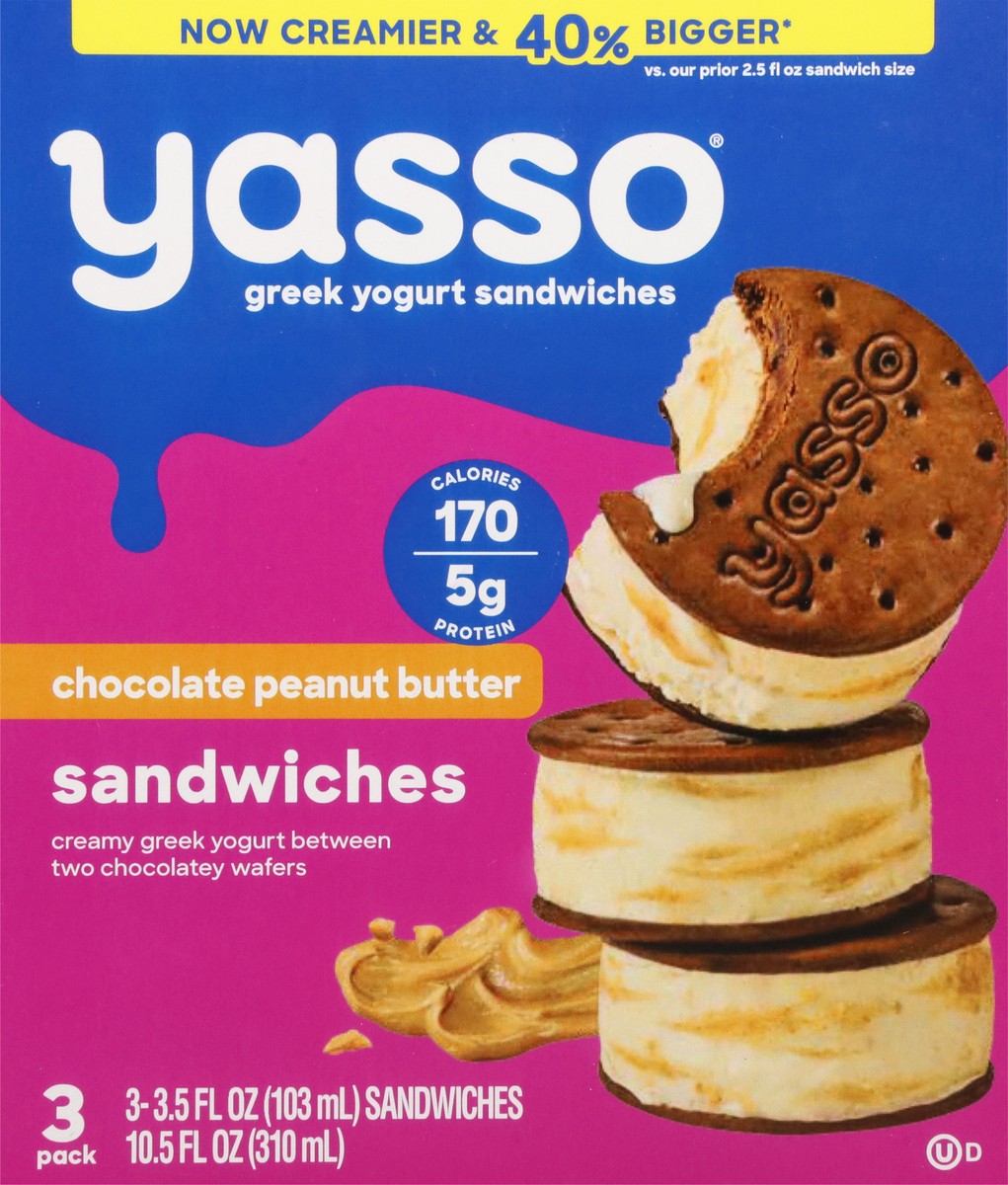 slide 10 of 14, Yasso Chocolate Peanut Butter Greek Yogurt Sandwiches 3 - 3.5 fl oz ea, 3 ct