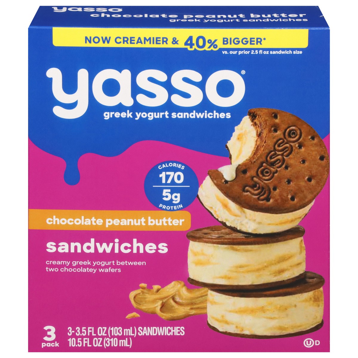 slide 2 of 14, Yasso Chocolate Peanut Butter Greek Yogurt Sandwiches 3 - 3.5 fl oz ea, 3 ct