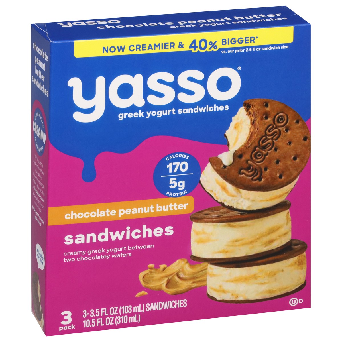 slide 8 of 14, Yasso Chocolate Peanut Butter Greek Yogurt Sandwiches 3 - 3.5 fl oz ea, 3 ct