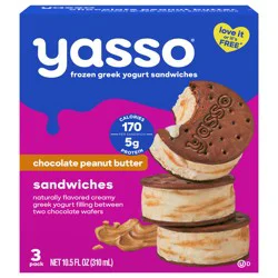 Yasso Frozen Greek Yogurt Sandwiches Chocolate Peanut Butter Sandwiches 3 3.5fl oz sandwiches