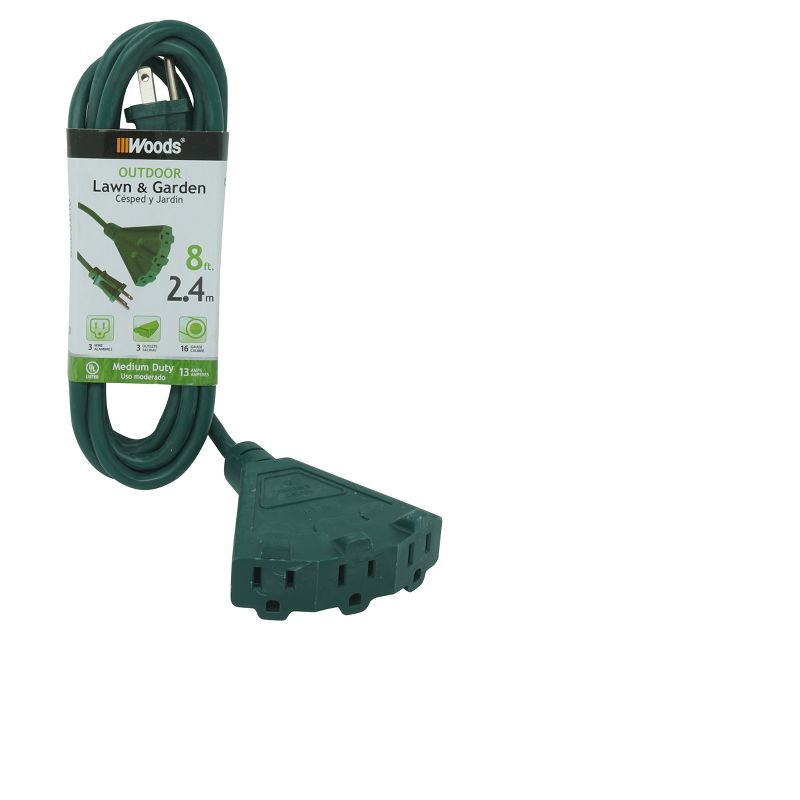 slide 1 of 2, Woods 8' Outdoor Extension Cord with Power Block Green, 1 ct