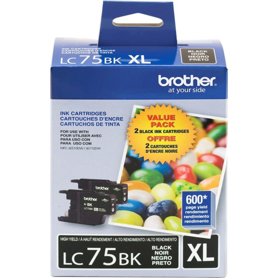 slide 2 of 3, Brother Lc75Bk High-Yield Black Ink Cartridges, Pack Of 2, 2 ct