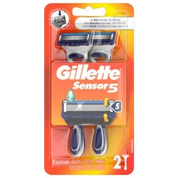 Gillette Sensor5 Men's Disposable Razors, 2 Count