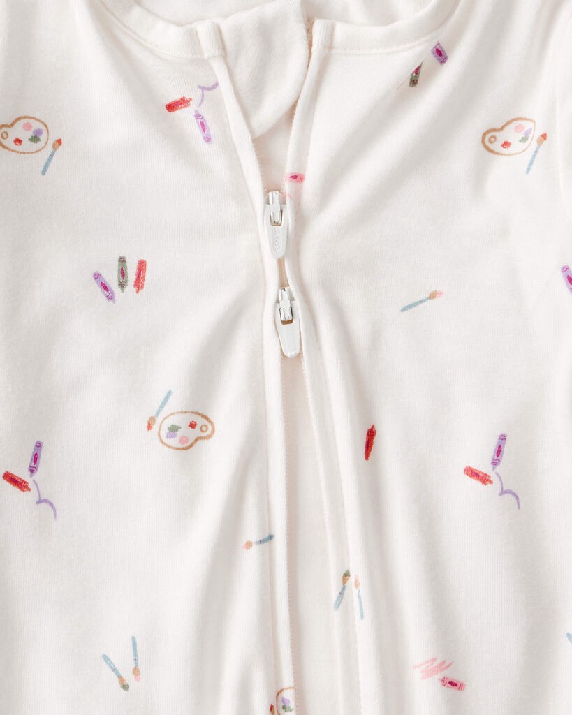 slide 2 of 6, Carter's Baby Girl Art Print PurelySoft Sleep & Play Pajamas - White White 3M, 1 ct