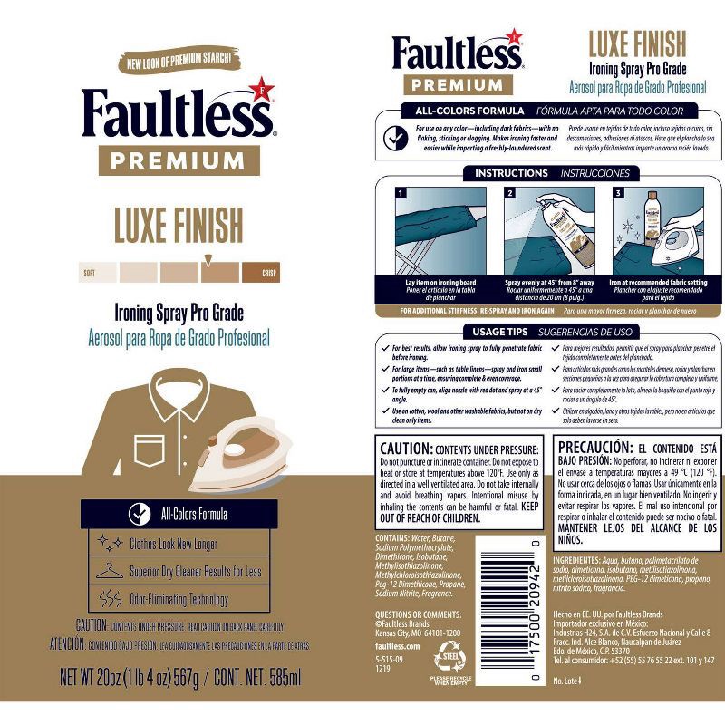 slide 4 of 6, Faultless Starch Premium Spray Starch - 20oz, 20 oz