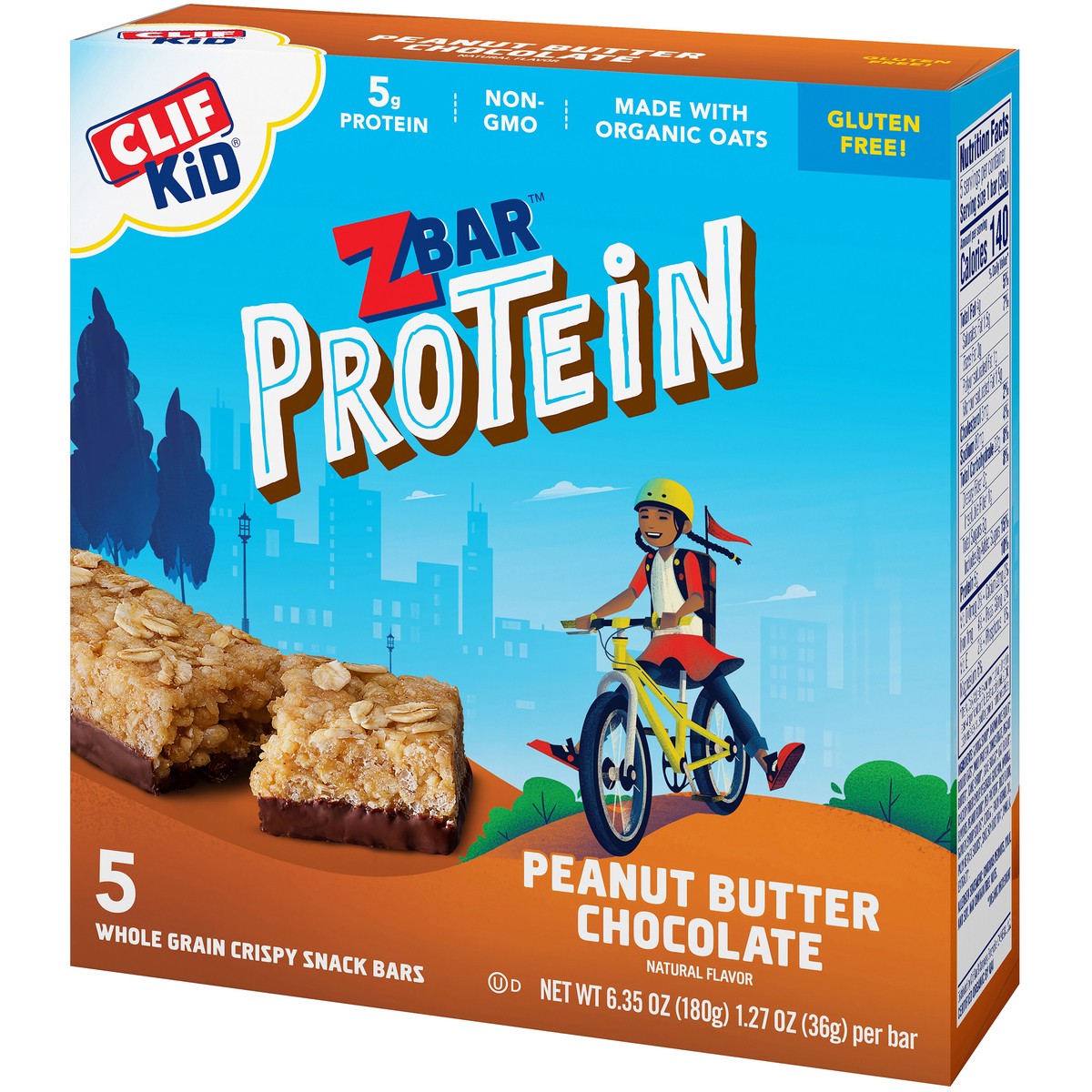 slide 4 of 13, CLIF Kid Zbar™ Protein Peanut Butter Chocolate Whole Grain Crispy Snack Bars 5 ct Box, 6.35 oz