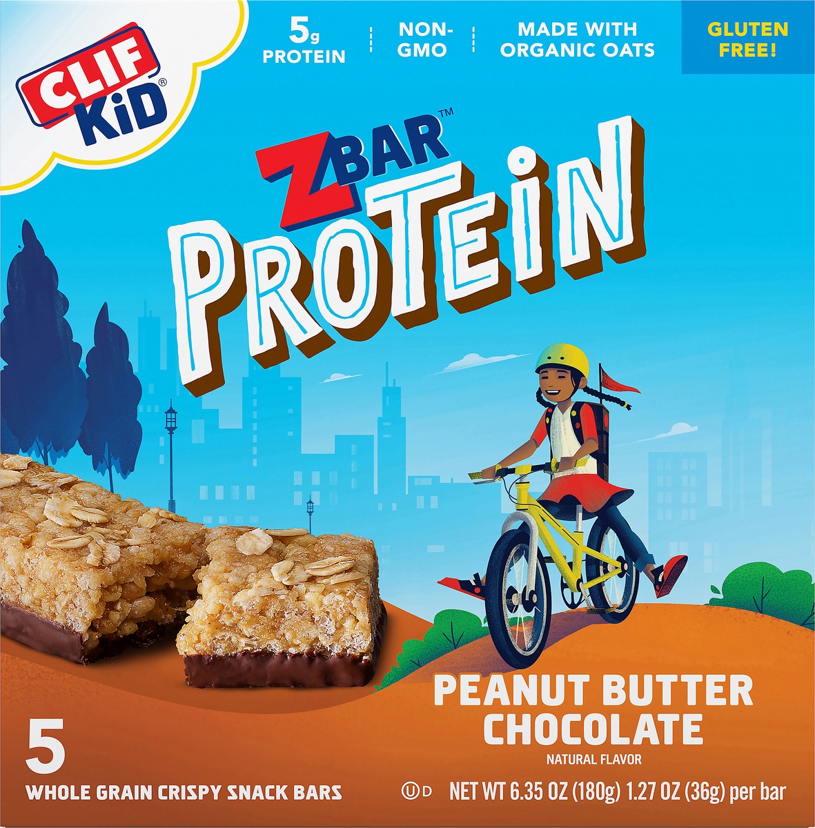 slide 9 of 10, CLIF Kid Peanut Butter Chocolate Protein Snack Bars, 5 ct; 1.27 oz