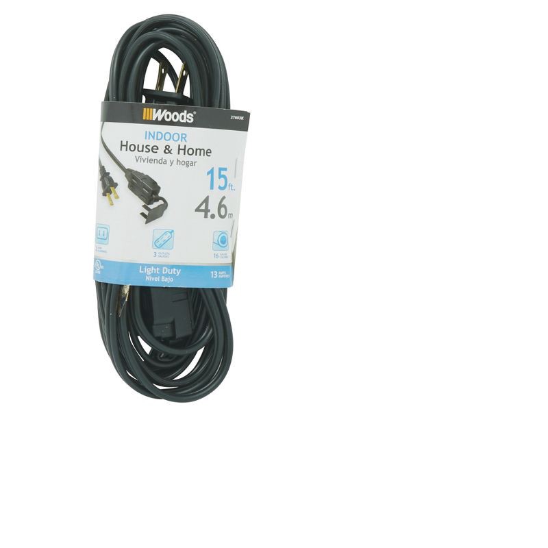 slide 1 of 5, Woods International Woods 15' Indoor Extension Cord Black, 1 ct