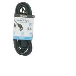 Woods International Woods 15' Indoor Extension Cord Black