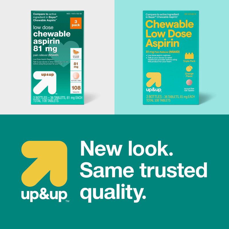 slide 4 of 4, Aspirin (NSAID) Pain Reliever Chewable Tablets - Orange - 108ct - up&up™, 108 ct