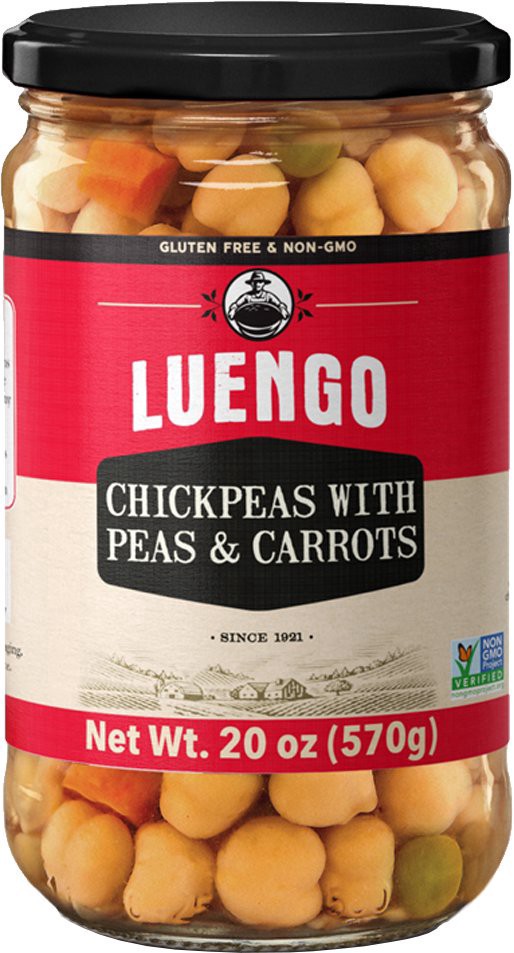 slide 1 of 1, Luengo Chickpeas with Peas and Carrots, 20 oz