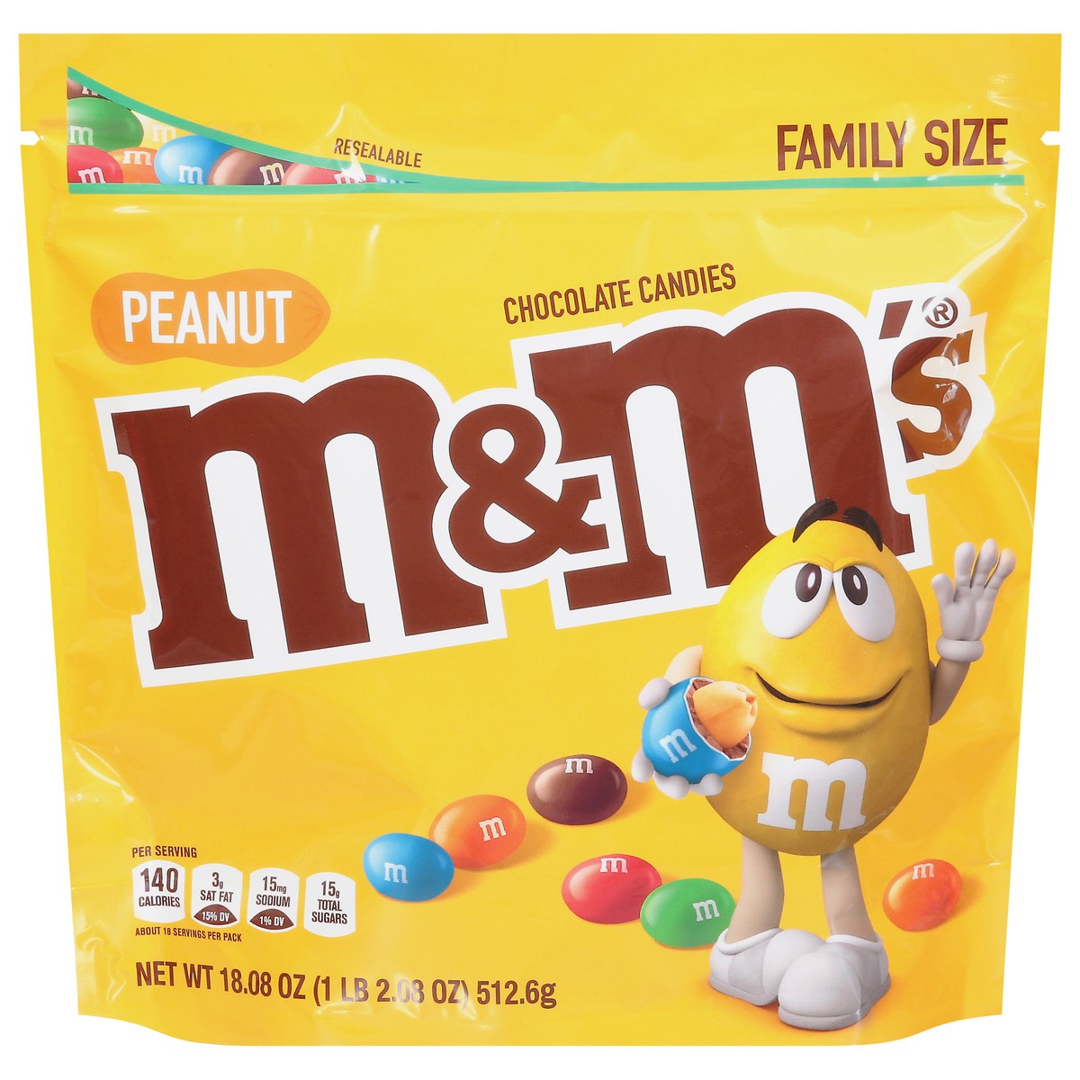 M&M's Chocolate Candies, Peanut, Family Size - 18.08 oz