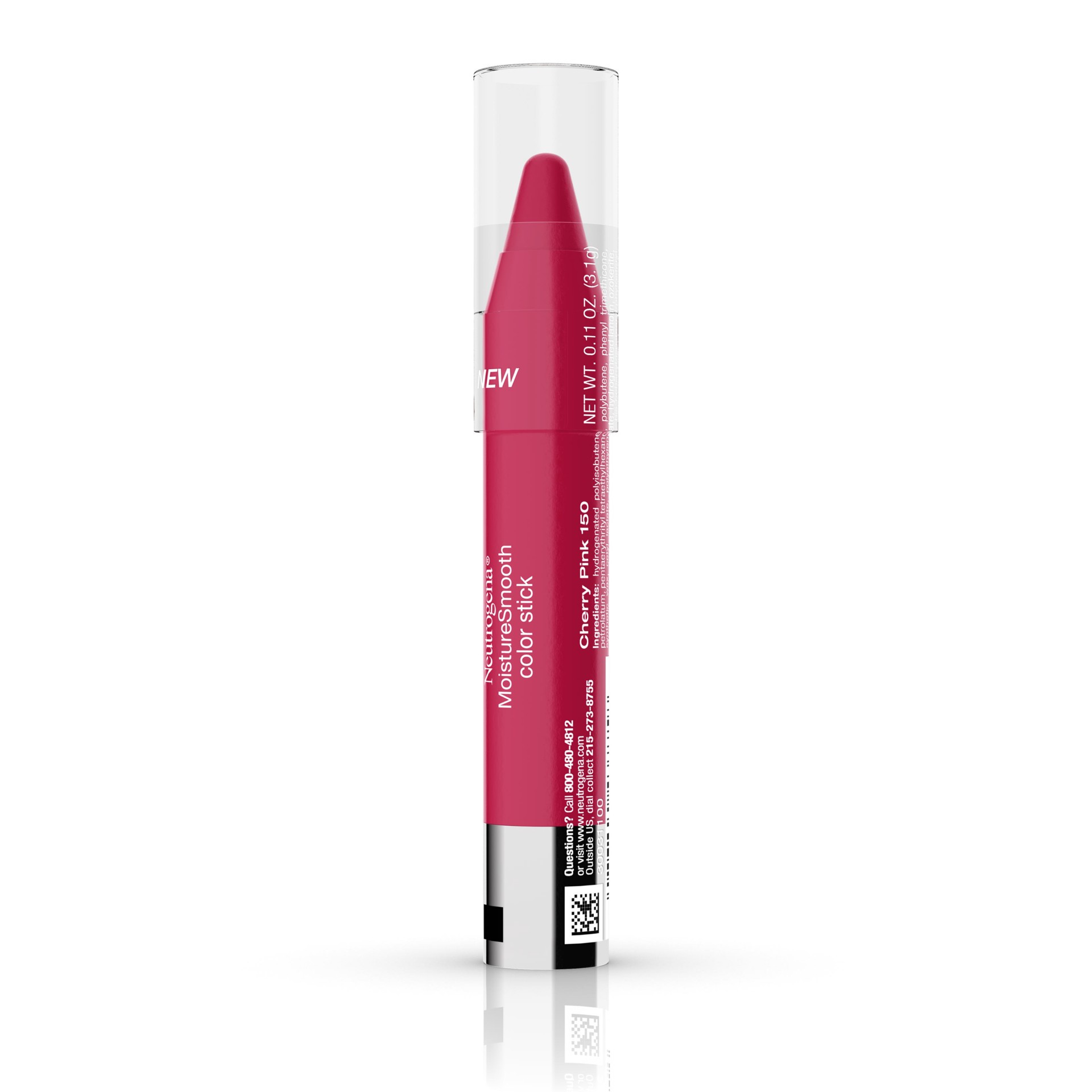 slide 5 of 7, Neutrogena MoistureSmooth Color Stick for Lips, Moisturizing and Conditioning Lipstick with a Balm-Like Formula, Nourishing Shea Butter and Fruit Extracts, 150 Cherry Pink,.011 oz, 0.11 oz