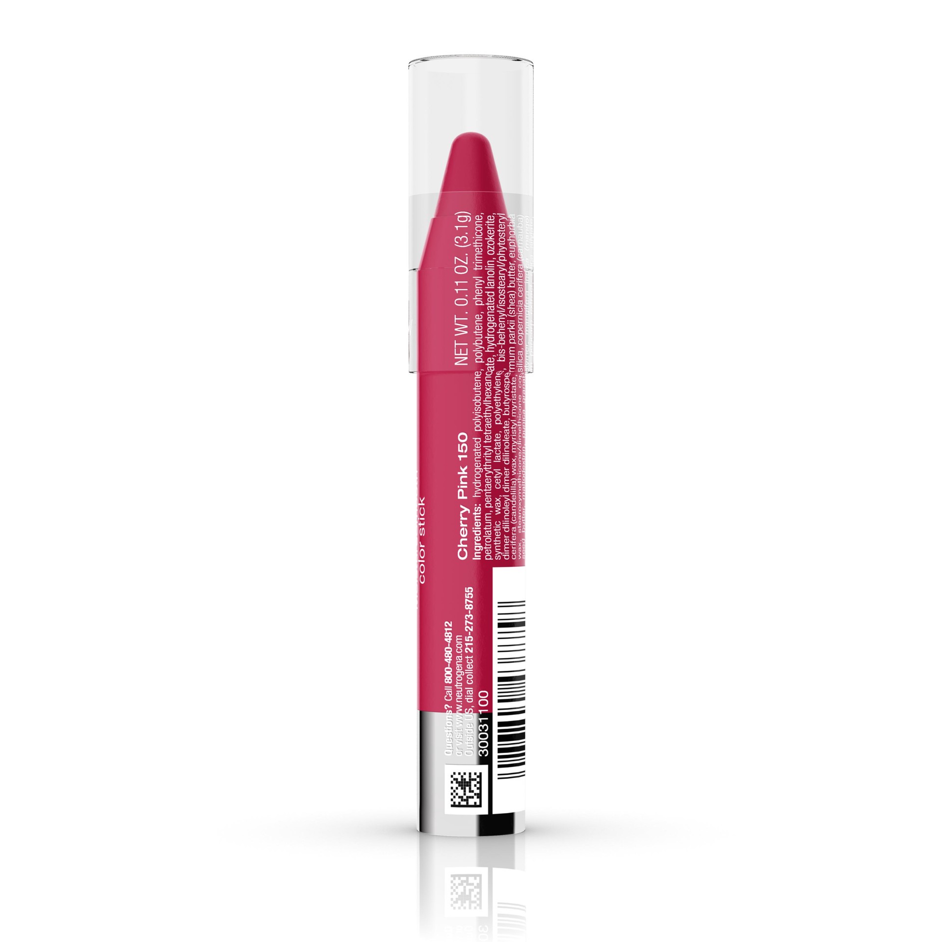 slide 6 of 7, Neutrogena MoistureSmooth Color Stick for Lips, Moisturizing and Conditioning Lipstick with a Balm-Like Formula, Nourishing Shea Butter and Fruit Extracts, 150 Cherry Pink,.011 oz, 0.11 oz