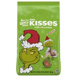 HERSHEY'S KISSES Grinch Milk Chocolate, Christmas Candy Bulk Bag, 37.28 oz