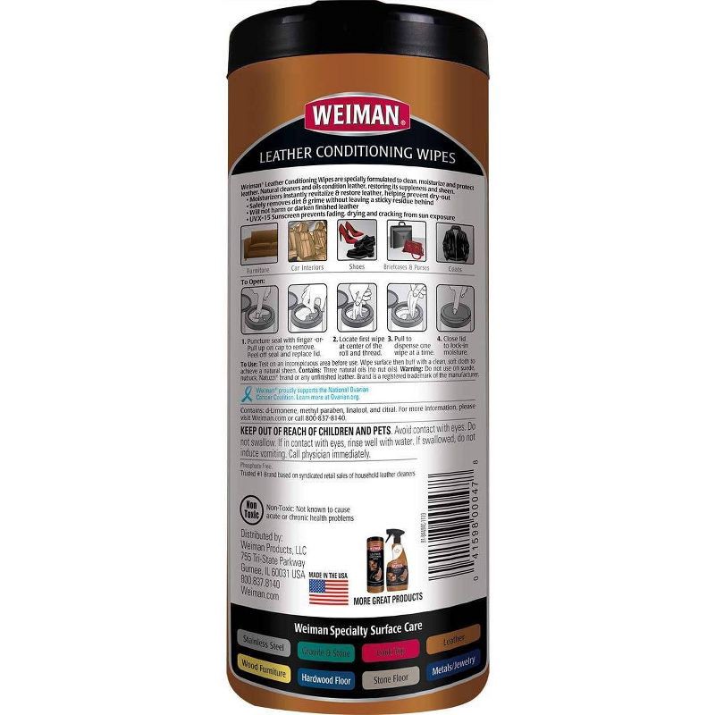 slide 8 of 8, Weiman Leather Wipes - 30ct, 30 ct