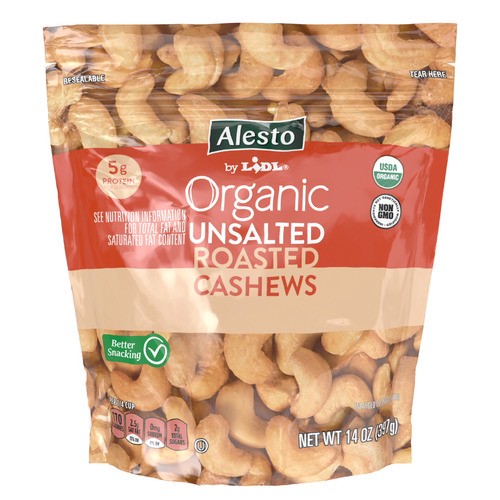 slide 1 of 1, Alesto organic roasted cashews, unsalted, 14 oz