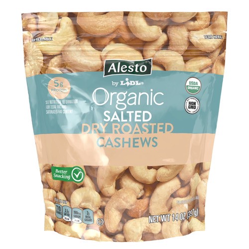 slide 1 of 1, Alesto organic dry roasted cashews, salted, 14 oz