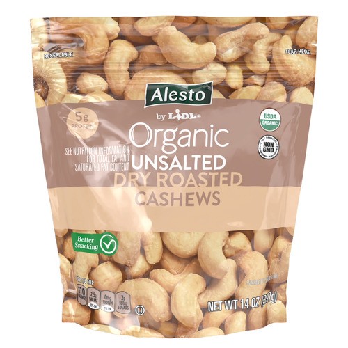 slide 1 of 1, Alesto organic dry roasted cashews, unsalted, 14 oz