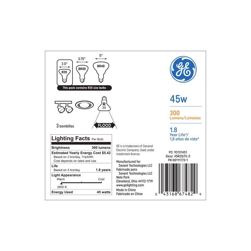 slide 3 of 3, GE Household Lighting GE 45w 3pk R20 Incandescent Light Bulb White, 3 ct