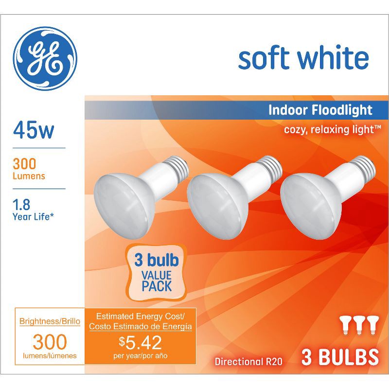 slide 1 of 3, GE Household Lighting GE 45w 3pk R20 Incandescent Light Bulb White, 3 ct