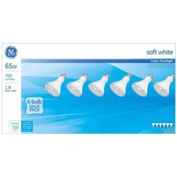 GE Household Lighting GE 65w 6pk R30 Incandescent Light Bulb White