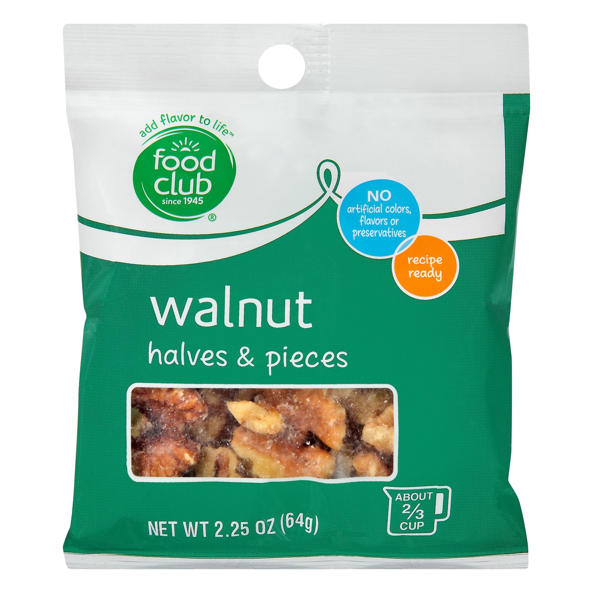 slide 1 of 1, Food Club Walnuts Halves & Pieces, 2.25 oz