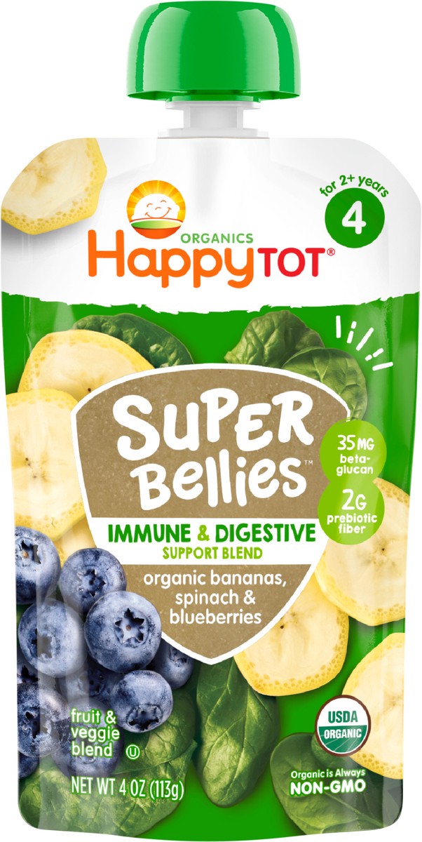 slide 3 of 3, Happy Tot Organic Super Bellies Banana Spinach & Blueberries Squeeze Pouch, 4 oz