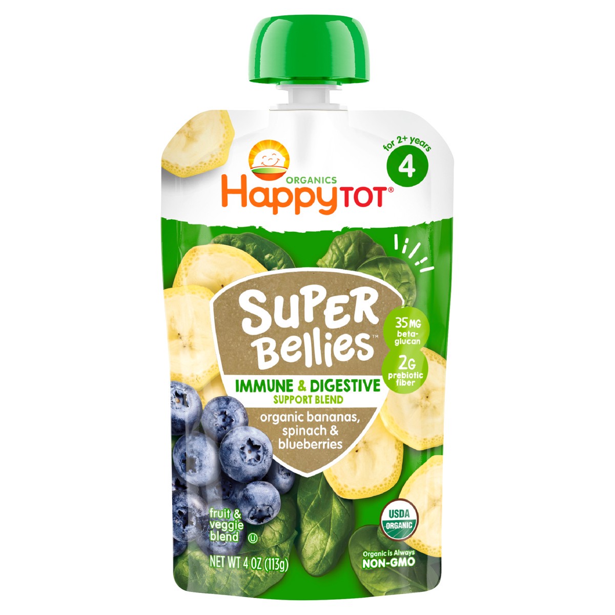 slide 1 of 3, Happy Tot Organic Super Bellies Banana Spinach & Blueberries Squeeze Pouch, 4 oz