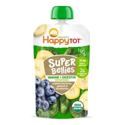 Happy Tot Organics Super Bellies Stage 4 Immune + Digestive Support Blend Organic Bananas, Spinach & Blueberries Pouch 4 oz UNIT