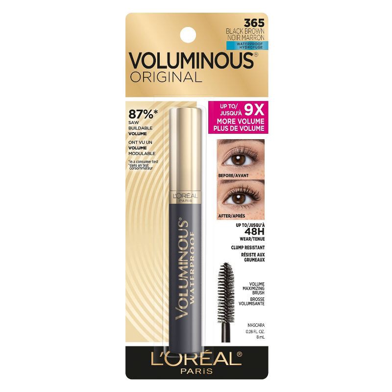 slide 9 of 10, L'Oreal Paris Voluminous Mascara - 365 Waterproof Black Brown - 0.28 fl oz, 0.28 fl oz