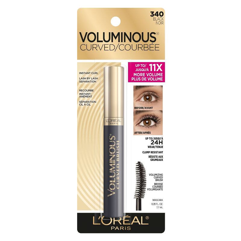 slide 9 of 10, L'Oreal Paris Voluminous Curved Brush Mascara - 340 Black - 0.28 fl oz, 0.28 fl oz