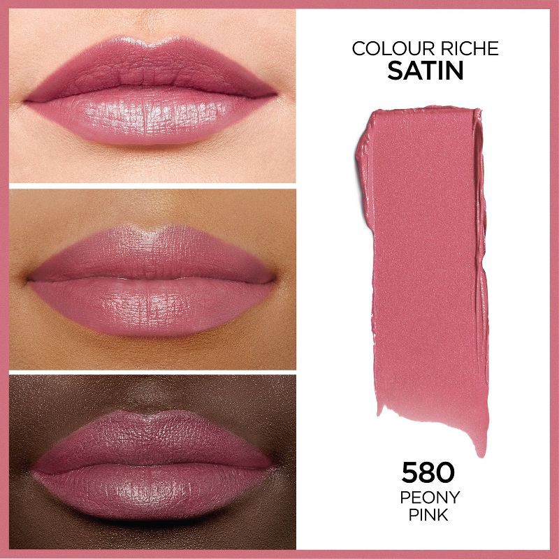 slide 2 of 5, L'Oreal Paris Colour Riche Original Satin Lipstick for Moisturized Lips - 580 Peony Pink - 0.13oz, 0.13 oz