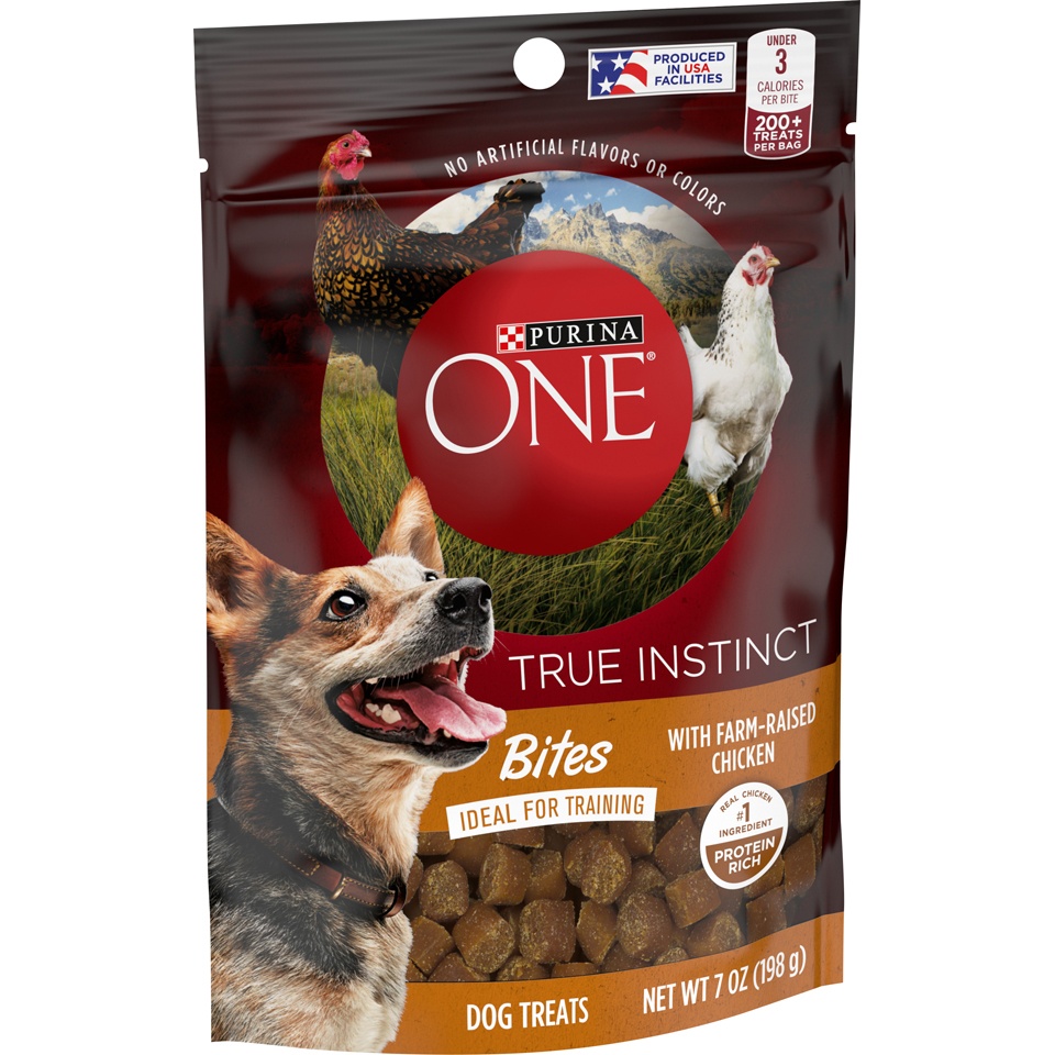 slide 8 of 9, Purina One True Instinct Bites with Farm Raised Chicken Dog Treats, 7 oz