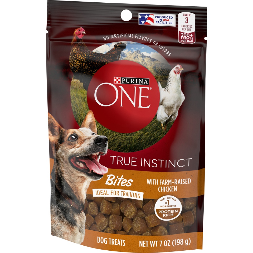 slide 6 of 9, Purina One True Instinct Bites with Farm Raised Chicken Dog Treats, 7 oz