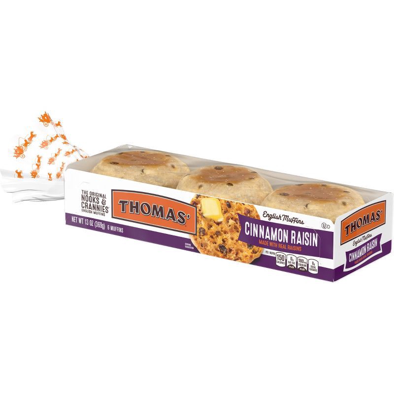 slide 4 of 8, Thomas' Cinnamon Raisin English Muffins - 13oz/6ct, 6 ct; 13 oz