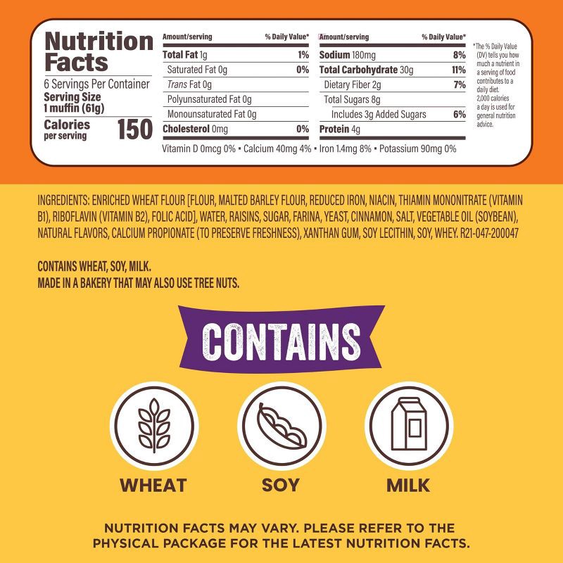 slide 4 of 11, Thomas' Cinnamon Raisin English Muffins - 13oz/6ct, 6 ct; 13 oz