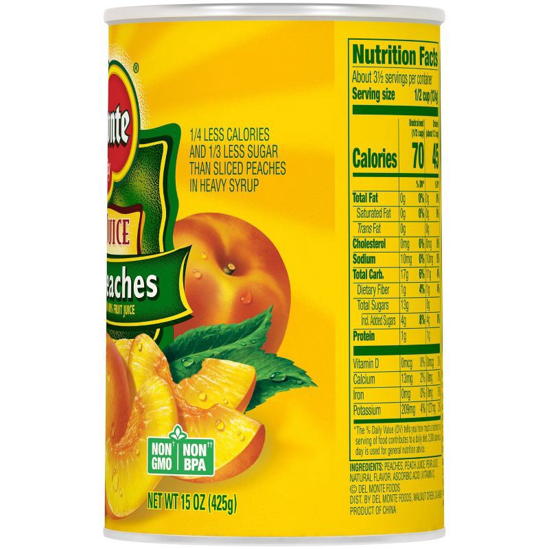 slide 2 of 4, Del Monte Yellow Cling Peach Slices in 100% Real Fruit Juice 15oz, 15 oz